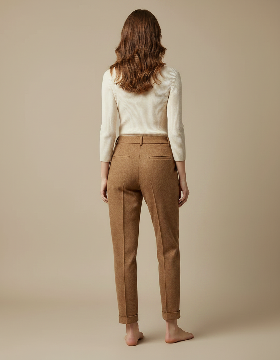 Pantalon Marron Laine Taille Haute Décontracté Élégant - Tweed - vue 2