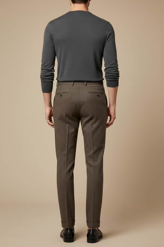 Pantalon Marron Laine Plissé Élégant Homme Décontracté - vue 2