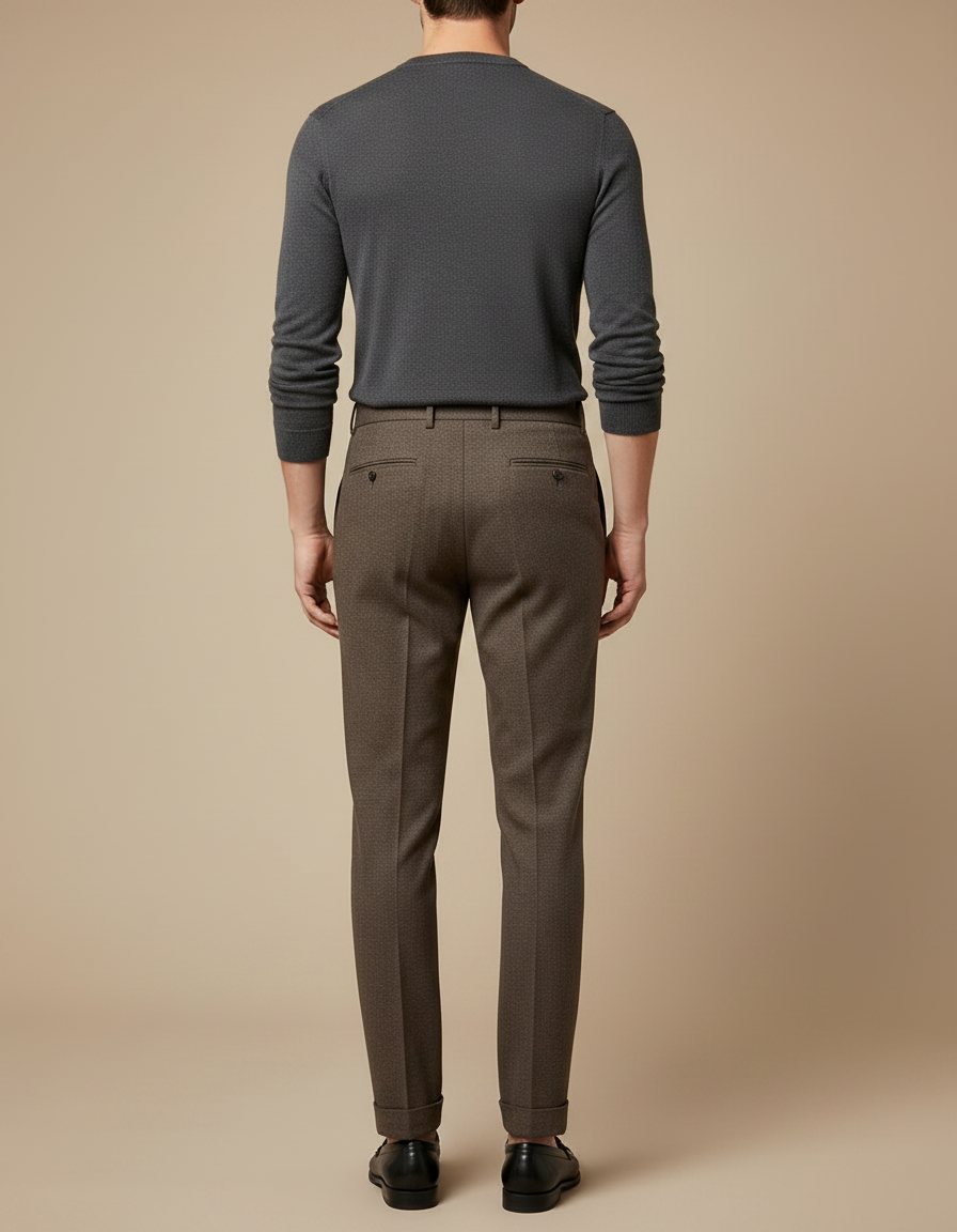 Pantalon Marron Laine Plissé Élégant Homme Décontracté - vue 2