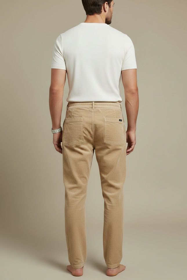 Pantalon Marron Côtelé Ajusté Cordon Homme - Camel Cordé - vue 2