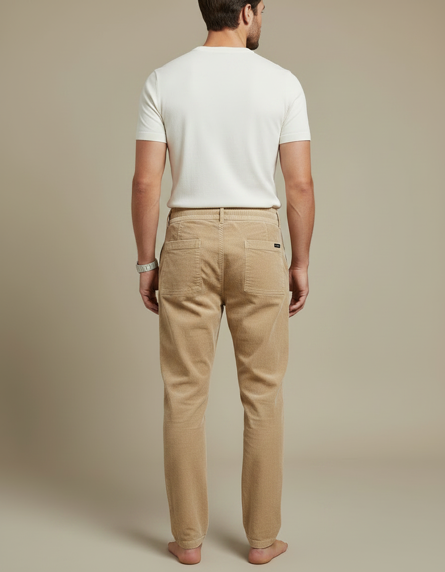 Pantalon Marron Côtelé Ajusté Cordon Homme - Camel Cordé - vue 2
