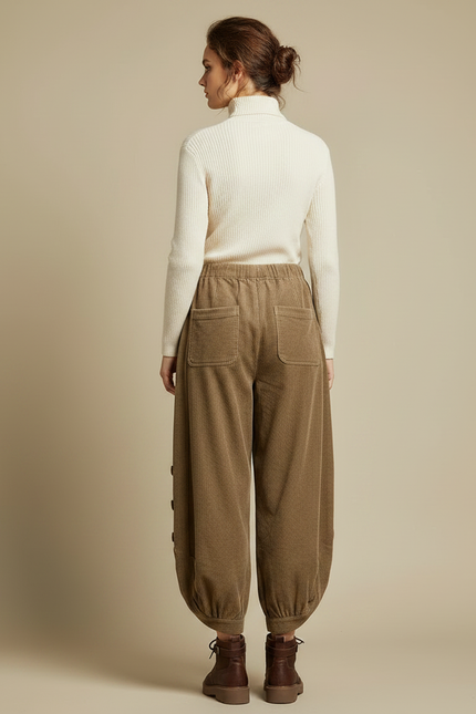 Pantalon Marron Velours Côtelé Ample Décontracté Femme - Cordé - vue 2