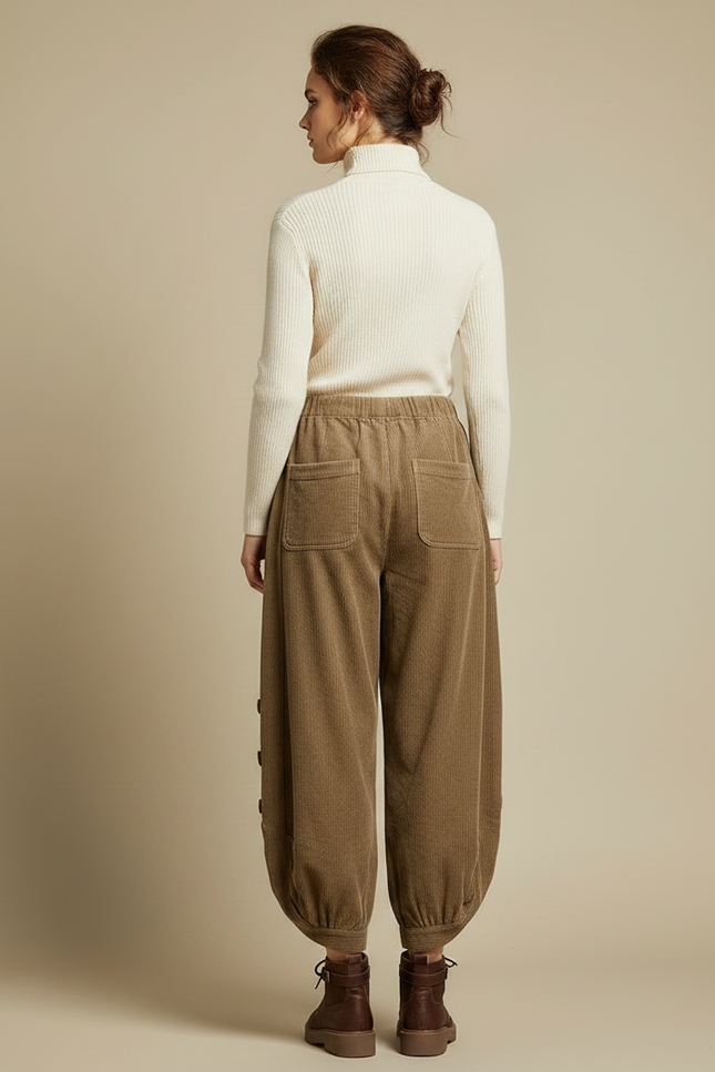 Pantalon Marron Velours Côtelé Ample Décontracté Femme - Cordé - vue 2