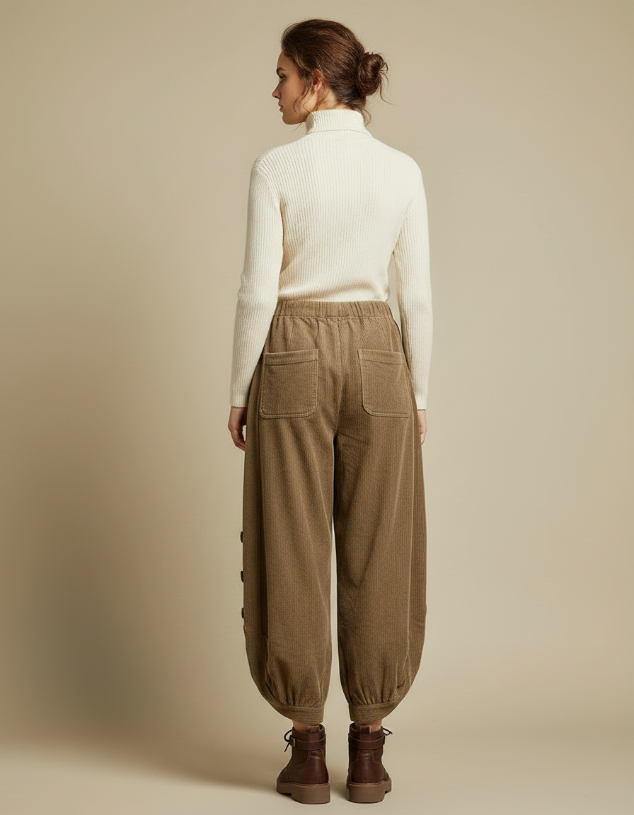Pantalon Marron Velours Côtelé Ample Décontracté Femme - Cordé - vue 2