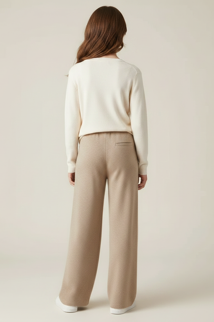 Pantalon Marron Laine Ample Tricoté Décontracté - Camel - vue 2
