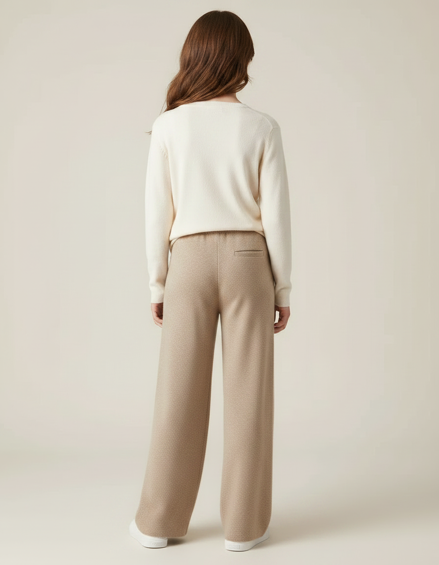 Pantalon Marron Laine Ample Tricoté Décontracté - Camel - vue 2