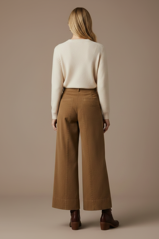 Pantalon Marron Velours Côtelé Ample Plissé Élégant - Cordé - vue 2