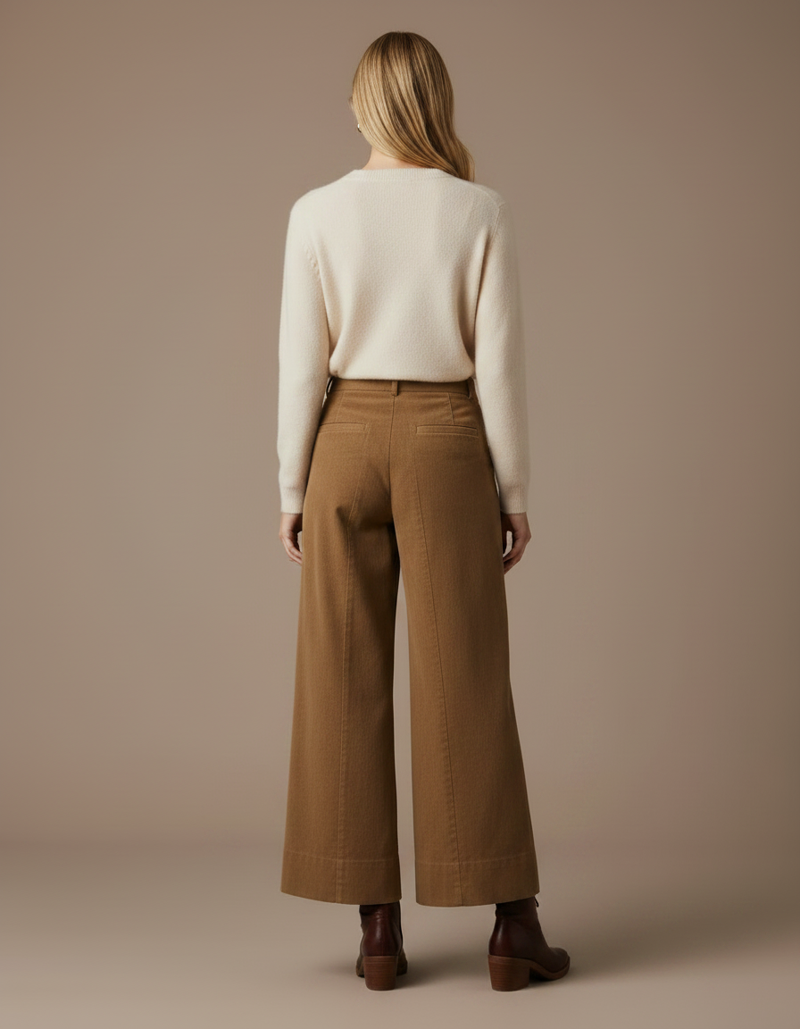 Pantalon Marron Velours Côtelé Ample Plissé Élégant - Cordé - vue 2