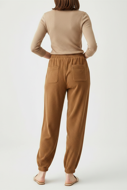 Pantalon Marron Côtelé Ample Élastiqué Décontracté Femme - Cordé - vue 2