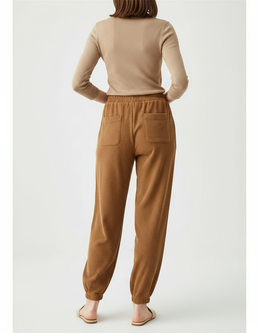 Pantalon Marron Côtelé Ample Élastiqué Décontracté Femme - Cordé - vue 2