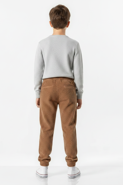 Pantalon Marron Côtelé Droit Décontracté Enfant Cordon - Cordé - vue 2