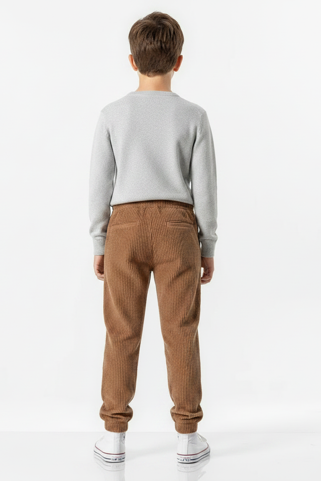 Pantalon Marron Côtelé Droit Décontracté Enfant Cordon - Cordé - vue 2