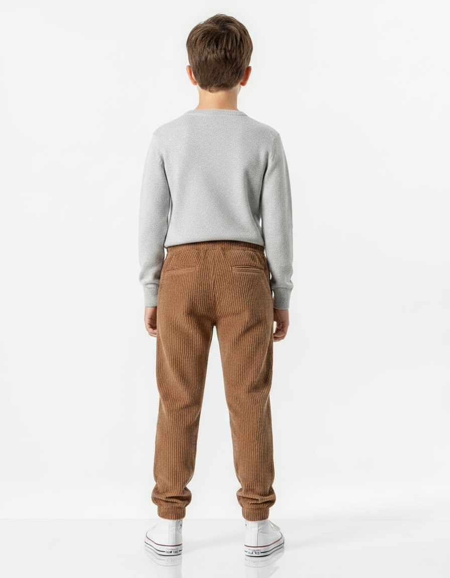 Pantalon Marron Côtelé Droit Décontracté Enfant Cordon - Cordé - vue 2