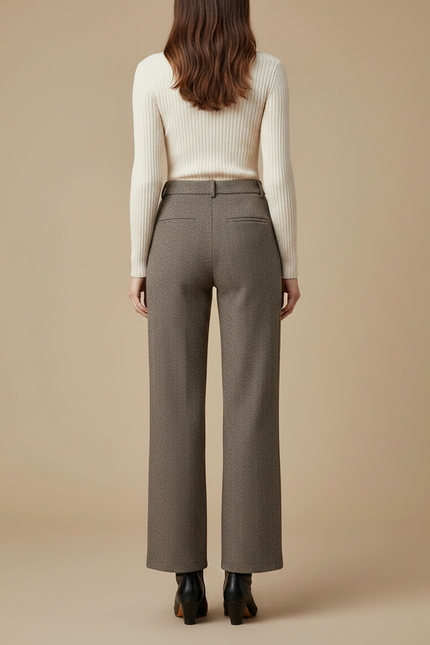 Pantalon Marron Laine Ample Droit Chevron Femme - Tweed - vue 2