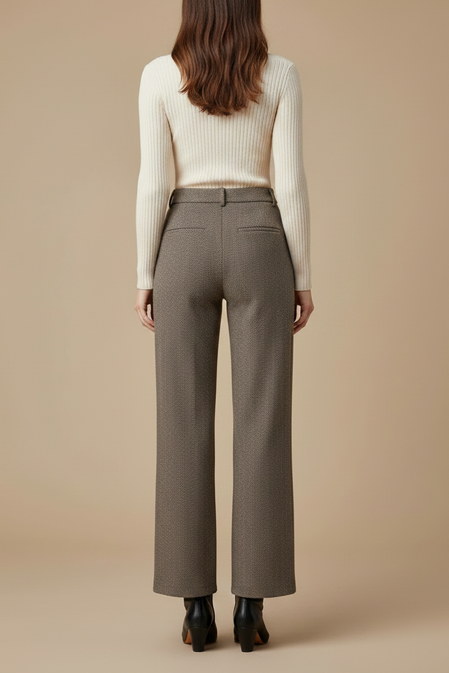 Pantalon Marron Laine Ample Droit Chevron Femme - Tweed - vue 2