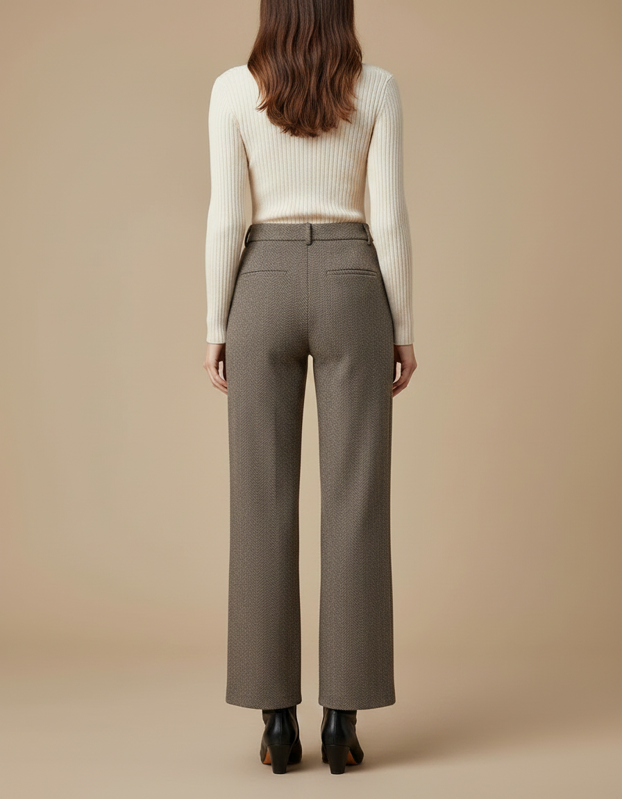 Pantalon Marron Laine Ample Droit Chevron Femme - Tweed - vue 2