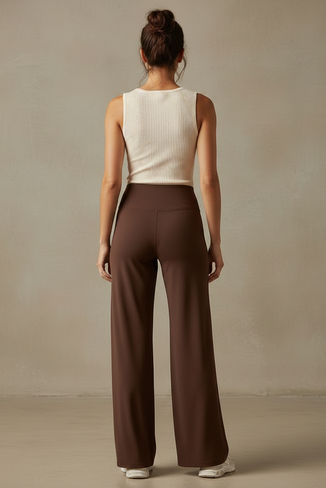 Pantalon Marron Ample Taille Haute Confortable - Polyester - vue 2