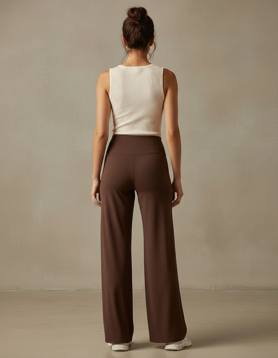 Pantalon Marron Ample Taille Haute Confortable - Polyester - vue 2