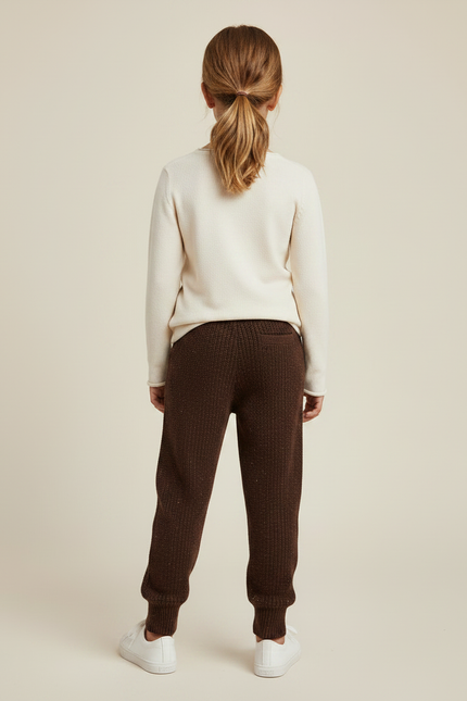 Pantalon Marron Tricoté Chiné Confortable Élastique Enfant - Maille - vue 2
