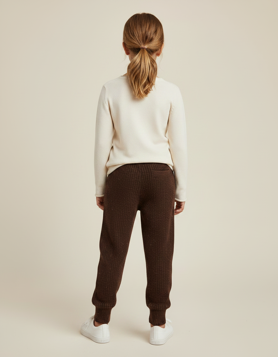 Pantalon Marron Tricoté Chiné Confortable Élastique Enfant - Maille - vue 2