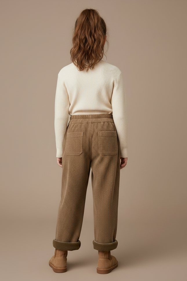 Pantalon Marron Côtelé Velours Ample Décontracté Enfant - Cordé - vue 2