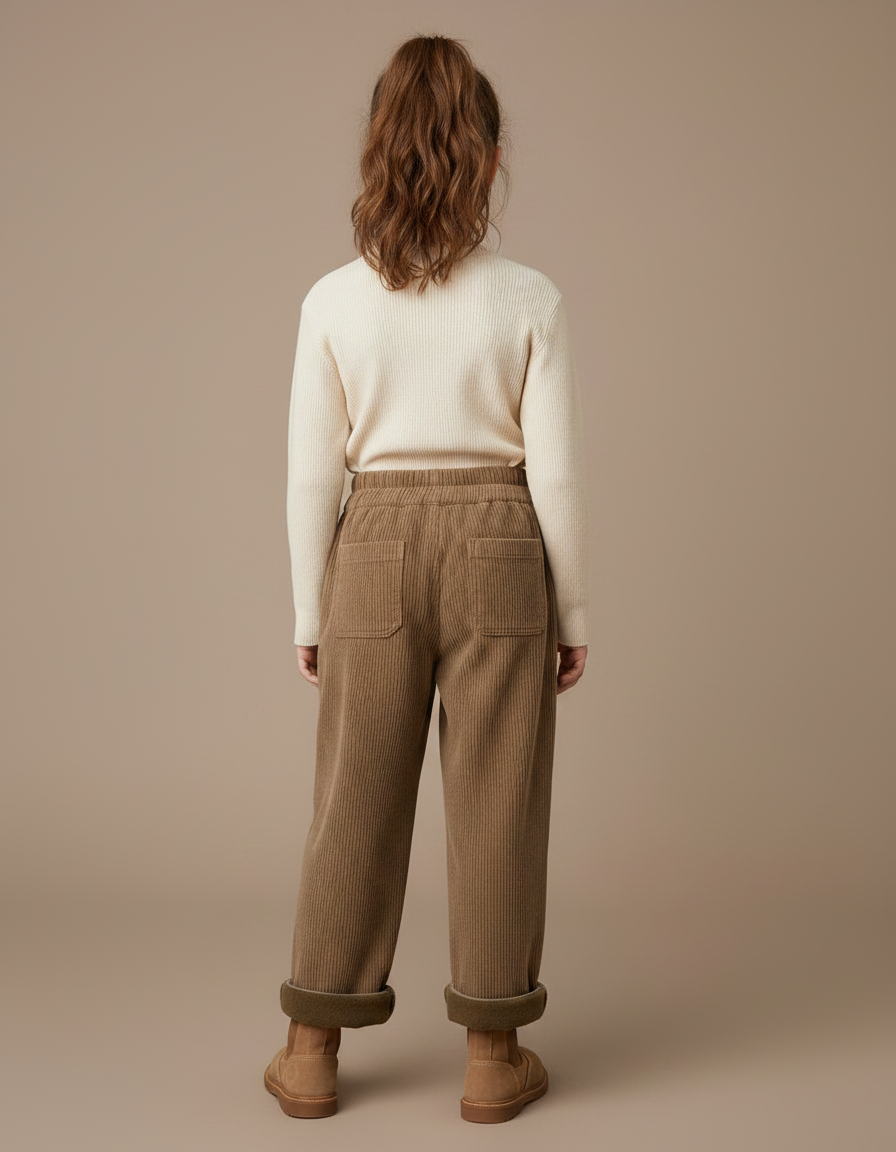 Pantalon Marron Côtelé Velours Ample Décontracté Enfant - Cordé - vue 2