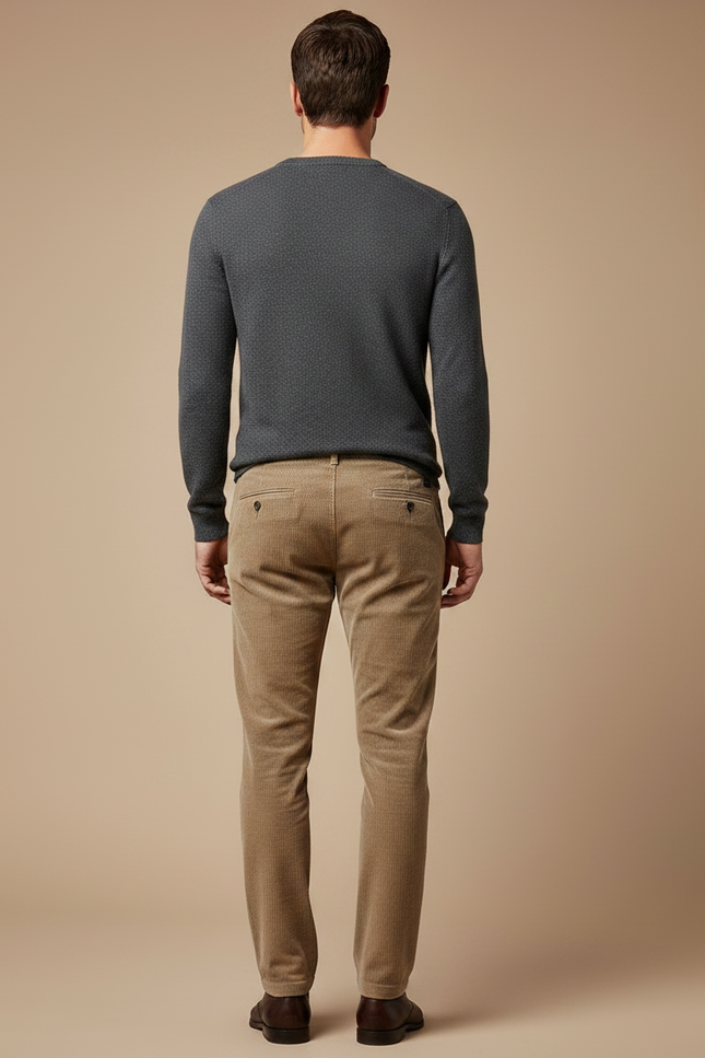 Pantalon Marron Côtelé Coupe Droite Homme Élégant - Camel Cordé - vue 2