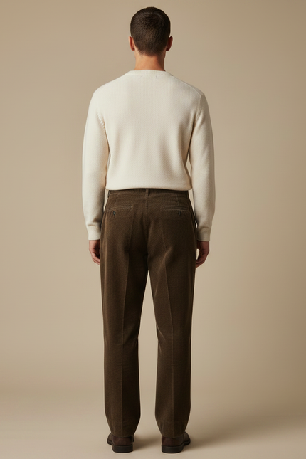 Pantalon Marron Côtelé Plissé Ample Décontracté Homme - Cordé - vue 2