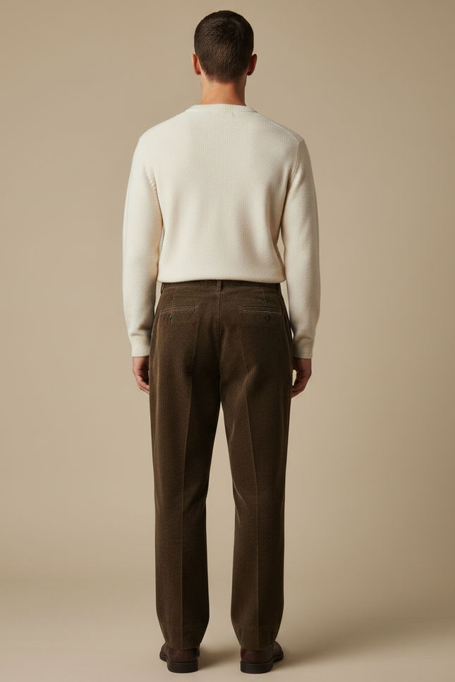 Pantalon Marron Côtelé Plissé Ample Décontracté Homme - Cordé - vue 2