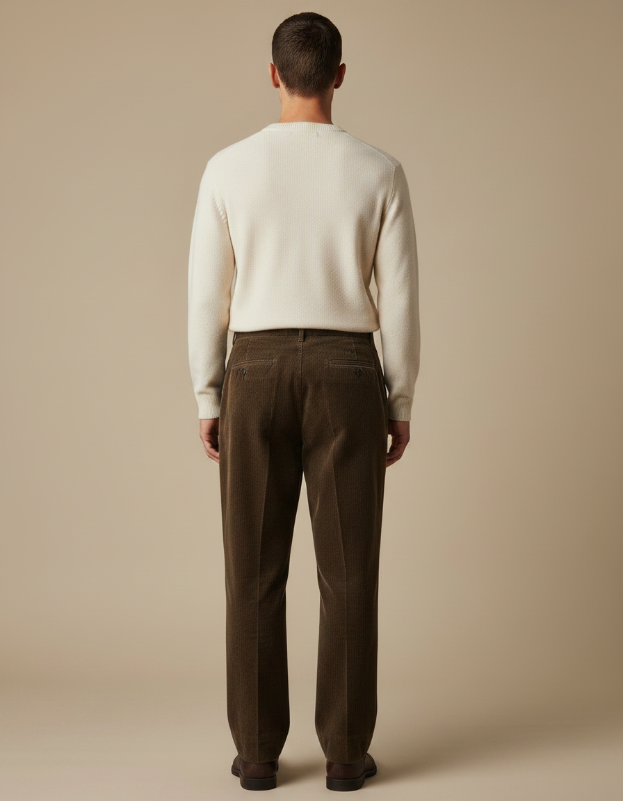 Pantalon Marron Côtelé Plissé Ample Décontracté Homme - Cordé - vue 2