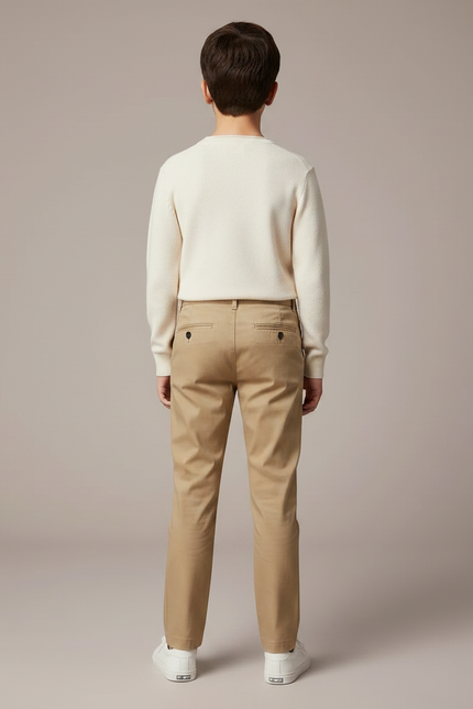 Pantalon Marron Chino Élégant Garçon Décontracté - Kaki Gabardine - vue 2