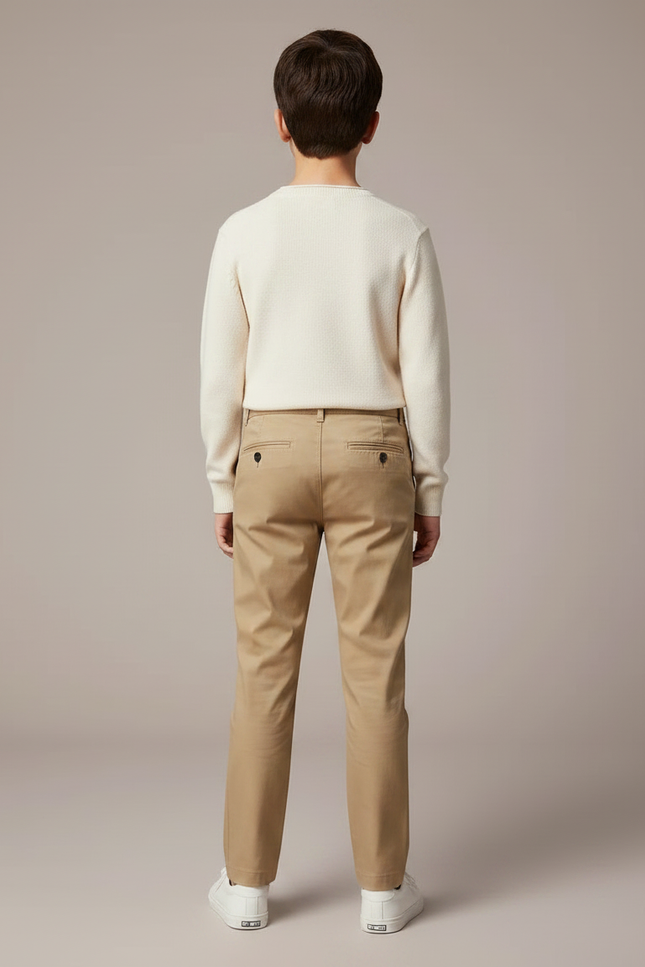 Pantalon Marron Chino Élégant Garçon Décontracté - Kaki Gabardine - vue 2