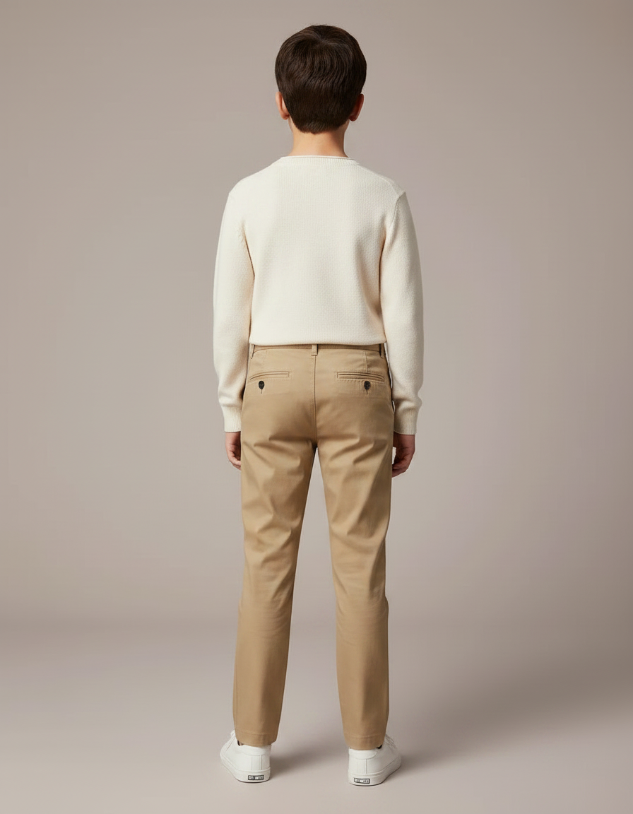 Pantalon Marron Chino Élégant Garçon Décontracté - Kaki Gabardine - vue 2