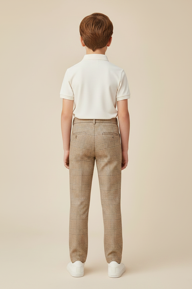 Pantalon Marron Carreaux Garçon Droit Chic Élégant - Tweed - vue 2