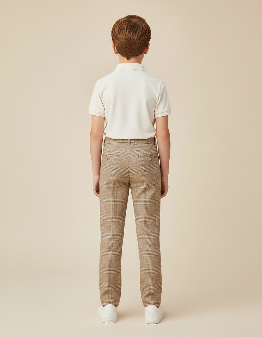 Pantalon Marron Carreaux Garçon Droit Chic Élégant - Tweed - vue 2