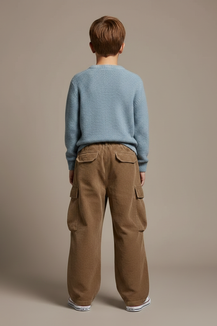 Pantalon Marron Cargo Côtelé Ample Décontracté Garçon - Cordé - vue 2
