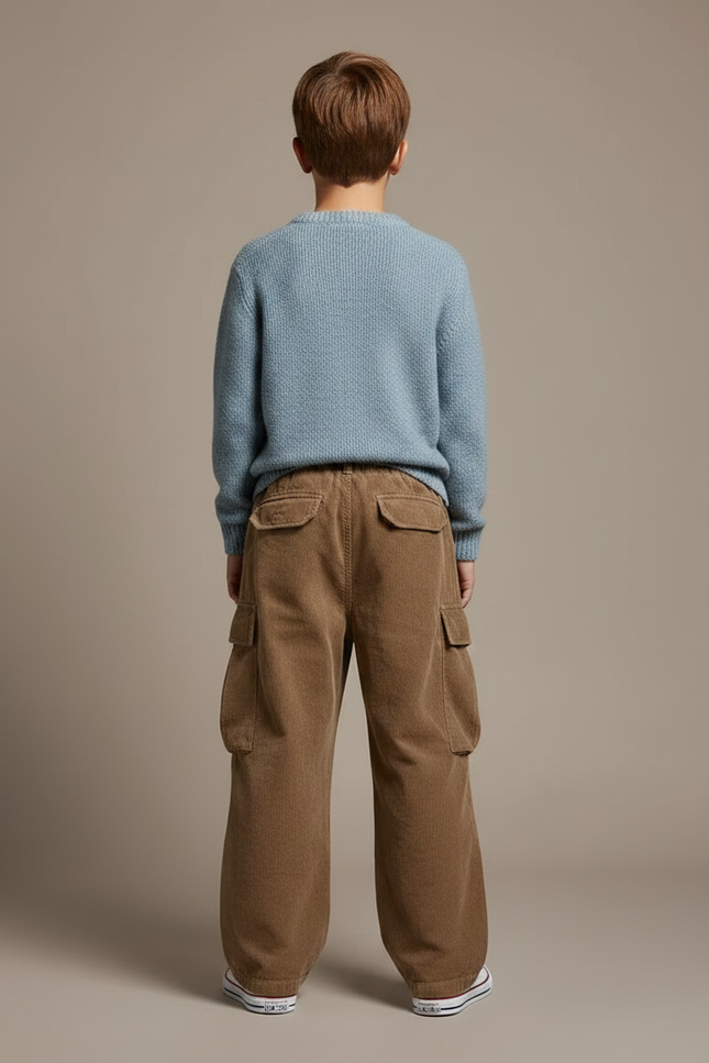 Pantalon Marron Cargo Côtelé Ample Décontracté Garçon - Cordé - vue 2