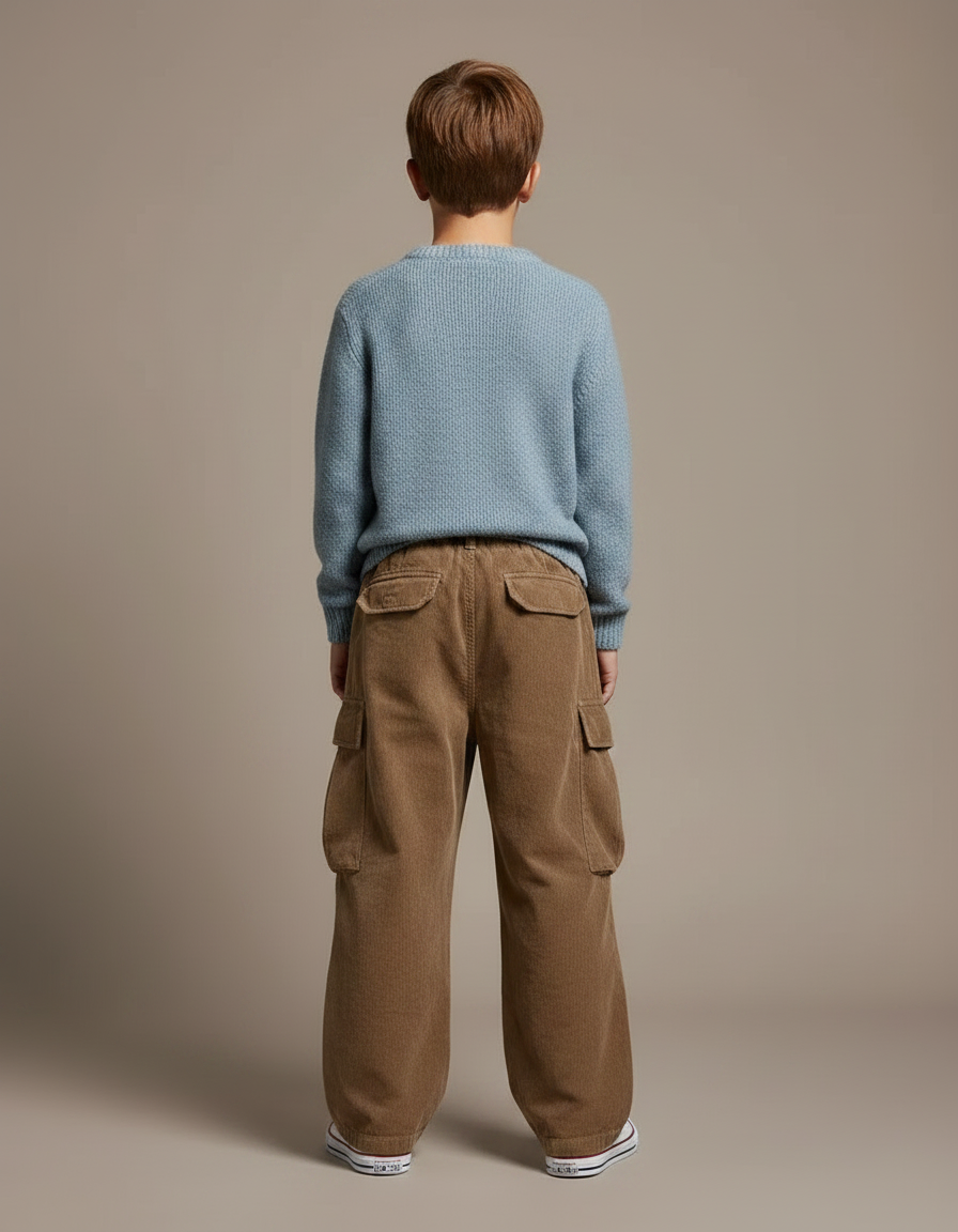 Pantalon Marron Cargo Côtelé Ample Décontracté Garçon - Cordé - vue 2