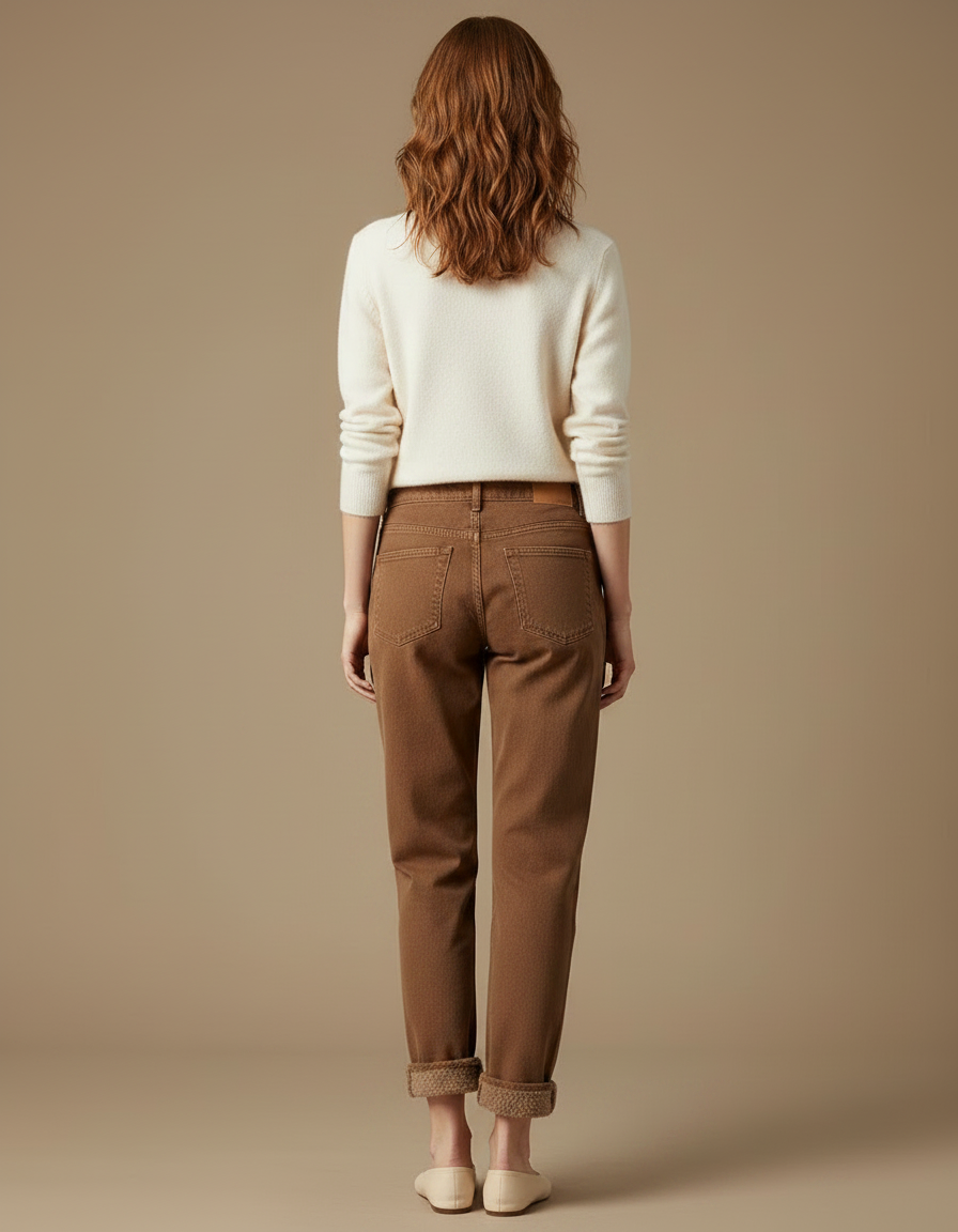 Pantalon Marron Doublé Polaire Ample Confortable Femme - Jean - vue 2