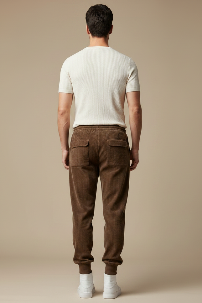 Pantalon Marron Côtelé Doux Décontracté Ample Homme - Cordé - vue 2