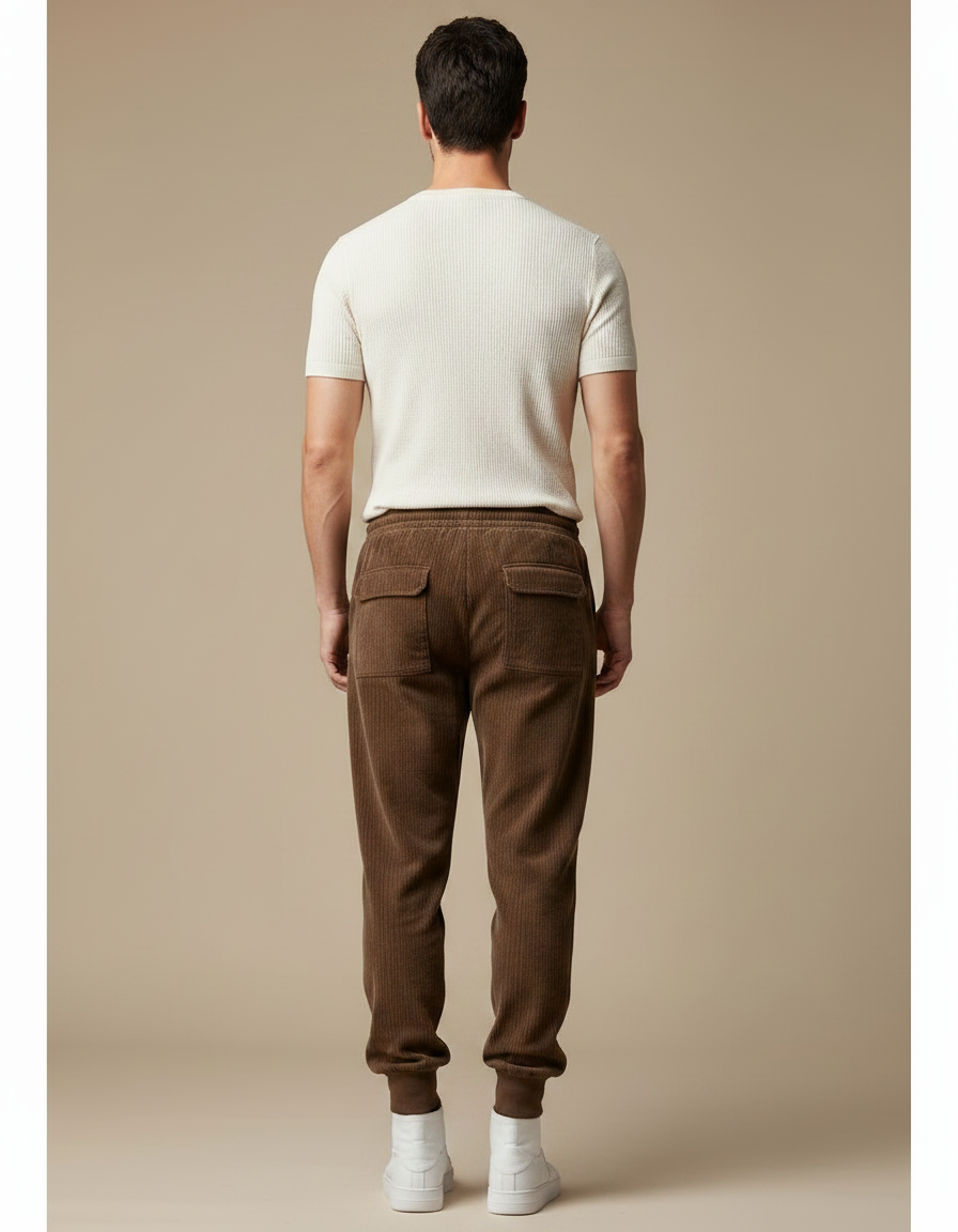 Pantalon Marron Côtelé Doux Décontracté Ample Homme - Cordé - vue 2