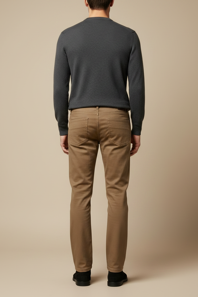 Pantalon Marron Homme Coton Slim Élégant Droit - Camel - vue 2