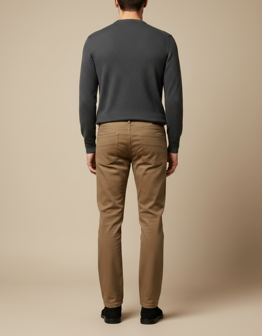 Pantalon Marron Homme Coton Slim Élégant Droit - Camel - vue 2