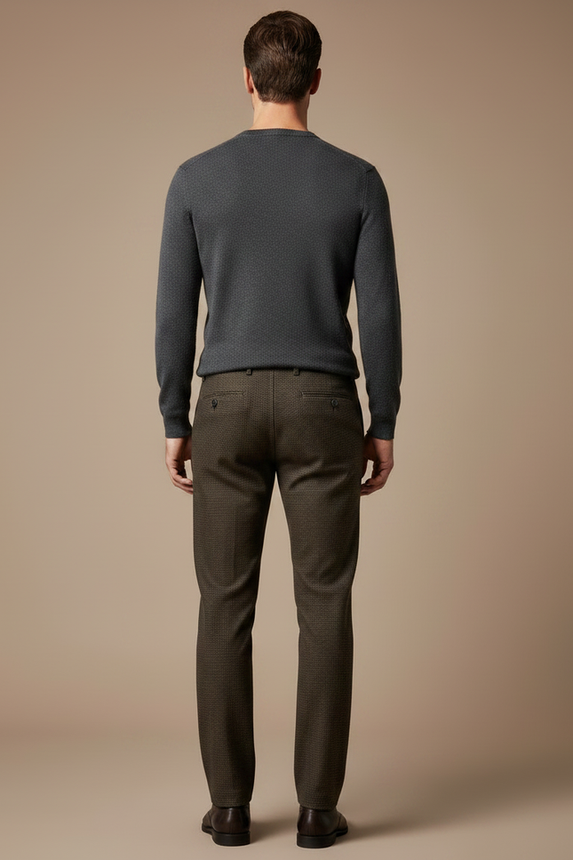 Pantalon Marron Homme Habillé Tissé Slim Élégant - Tweed - vue 2