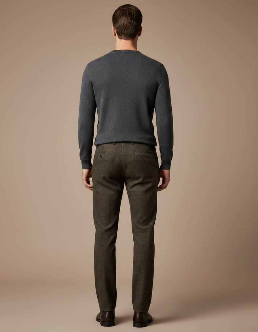 Pantalon Marron Homme Habillé Tissé Slim Élégant - Tweed - vue 2