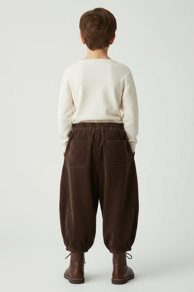 Pantalon Marron Côtelé Ample Bouffant Enfant - Cordé - vue 2