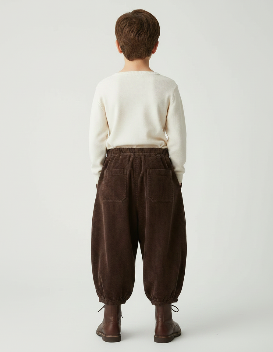 Pantalon Marron Côtelé Ample Bouffant Enfant - Cordé - vue 2