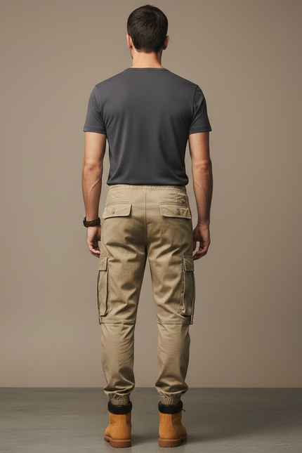 Pantalon Marron Cargo Décontracté Homme Multipoches Confortable - Camel Toile - vue 2