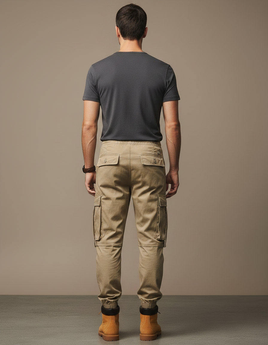 Pantalon Marron Cargo Décontracté Homme Multipoches Confortable - Camel Toile - vue 2