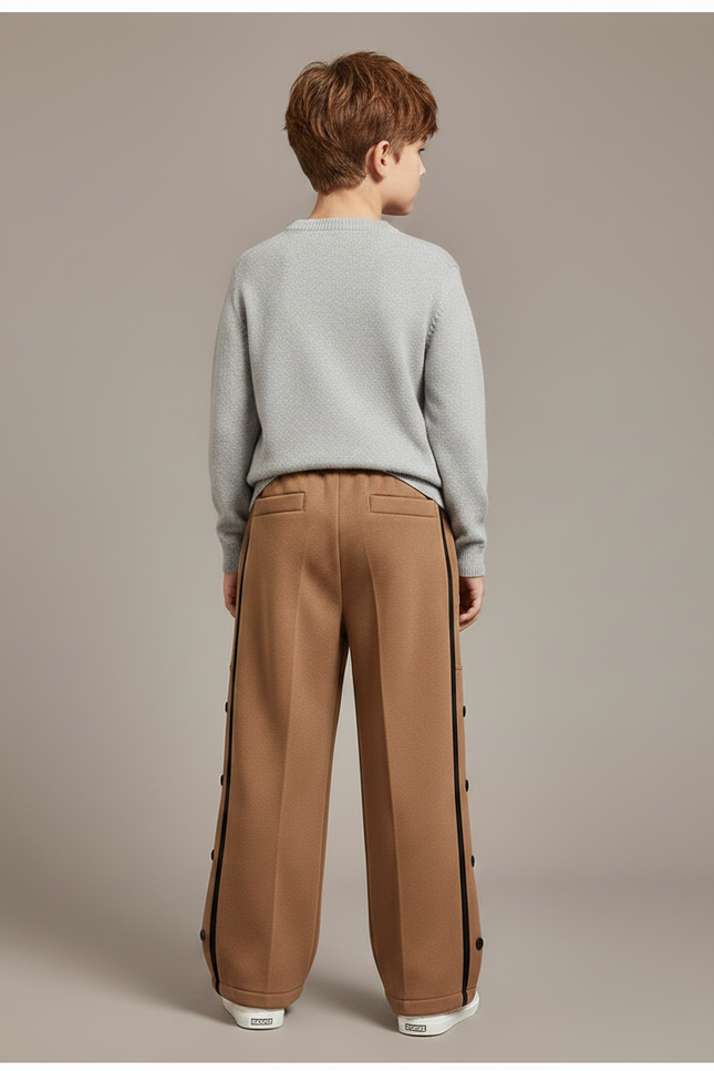 Pantalon Marron Sportif Rayures Latérales Boutons Garçon - Molleton - vue 2
